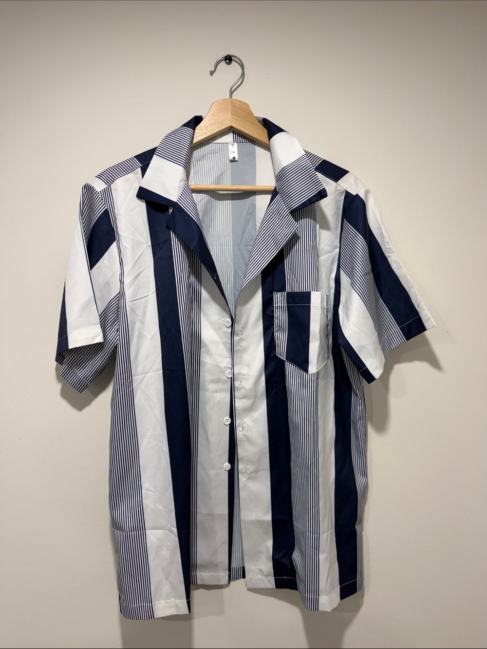 SHEIN Navy & White Vertical Stripe Short-Sleeve Button-Up Shirt